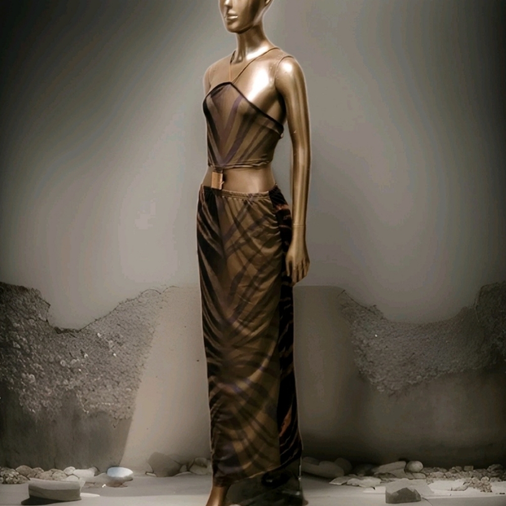 NWT Exotic Print Gold Embellishment Backless  Halter Festival Ibiza Maxi Dress - Picture 14 of 16